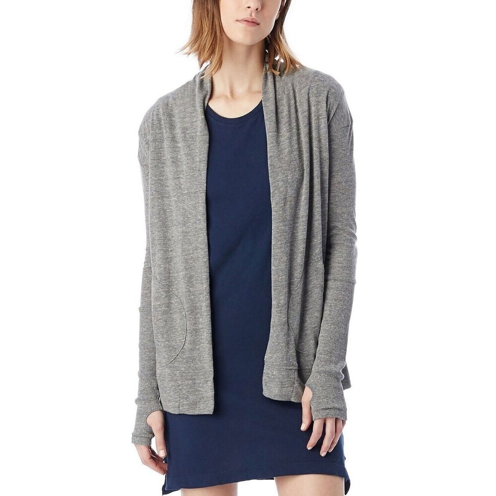 ALTERNATIVE Eco-Jersey Rib Sleeve Cardigan  Sweater Womens  M  Gray